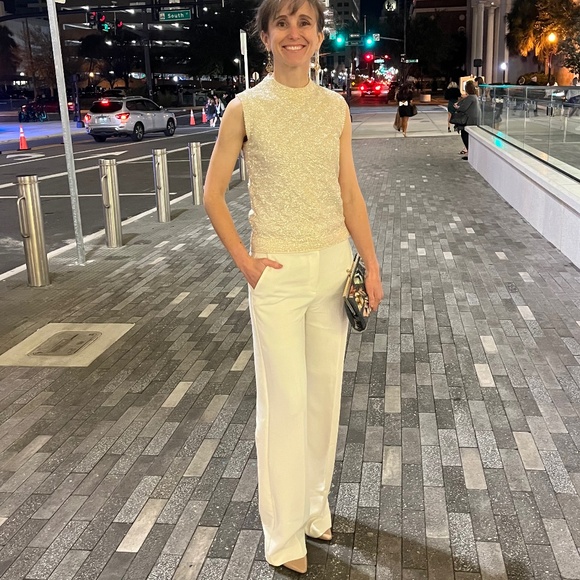 Elegant Winter White Wide Leg Trouser Flowy Palazzo Pant - Picture 1 of 8